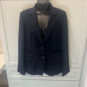 PLANET Navy Blazer with Notched Lapel | Emerald Green Lining Accents | Size 14